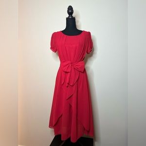 Red dress with a removable belt.
